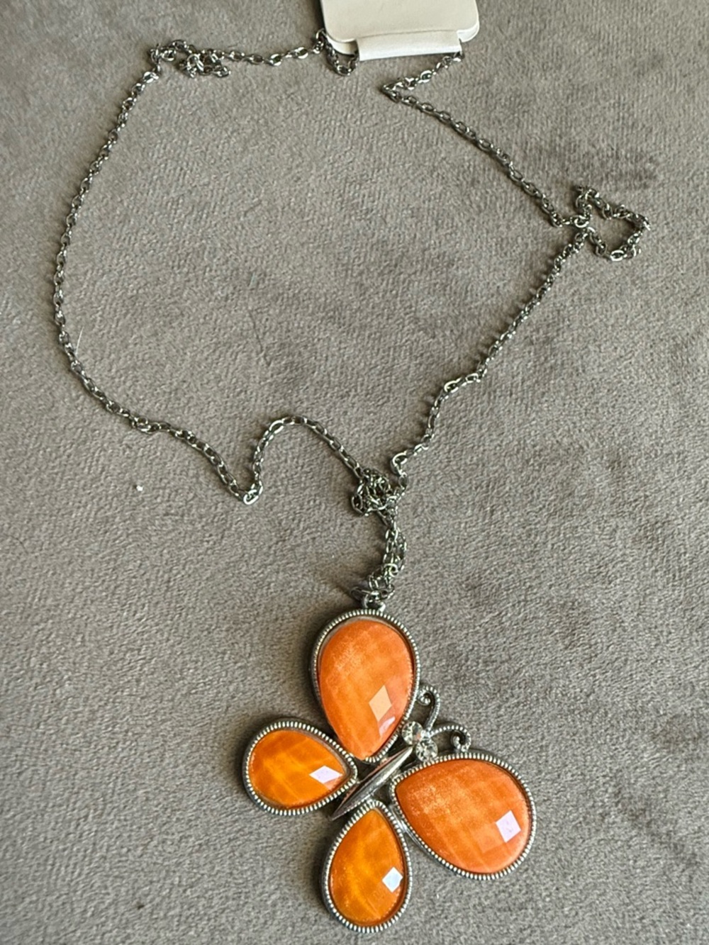 Orange Teardrop Butterfly Pendant Necklace - Women Jewelry